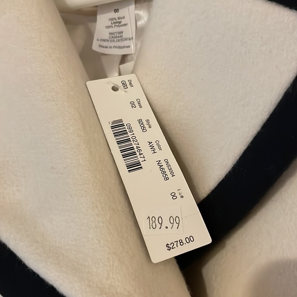 NWT J. Crew Cream Navy Tipped Wool Nello Gori Peacoat, Size 00 - Picture 6 of 6